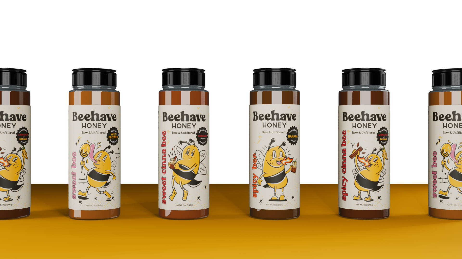 Four Beehave Honey bottles